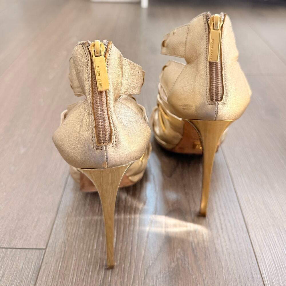 Herve Leger RARE 2000s Gold Fringed Stiletto Heels Size 37 Made in Italy - Picture 5 of 6